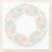 GROENE EVERGREEN KERSTKRANS MET RODE LINTEN GLAZEN ONDERZETTER (Achterkant)