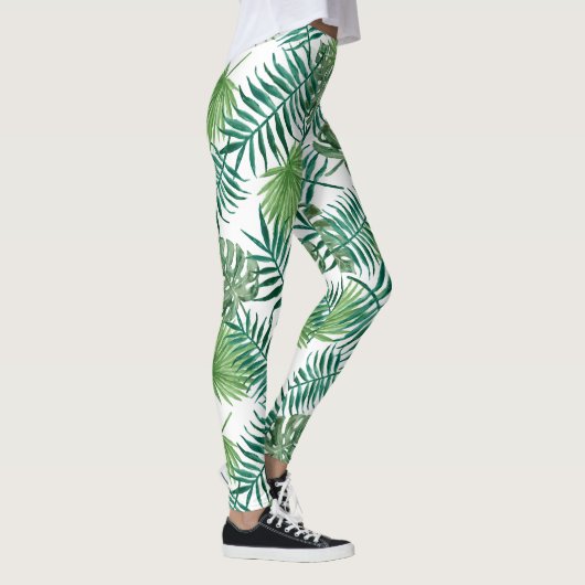 Groene exotische bladeren patroon leggings (Rechts)
