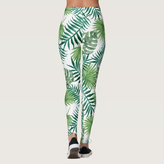Groene exotische bladeren patroon leggings (Achterkant)