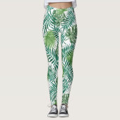 Groene exotische bladeren patroon leggings (Voorkant)