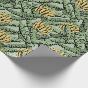 Groene exotische gele bananen en bladeren cadeaupapier