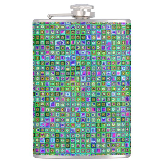 Groene 'Eyeball' Psychedelic Retro Tiles Pattern Heupfles (Voorkant)