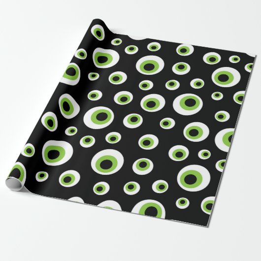 Groene Eyeballen | Halloween Pattern Cadeaupapier (Uitgerold)