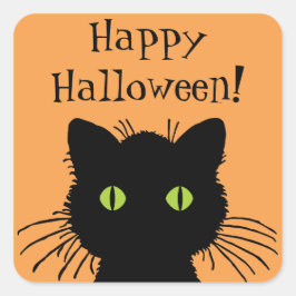 Groene Eyed Halloween Zwart Kat Ontwerp Vierkante Sticker