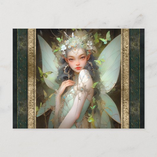 Groene Fairy Meisje Fantasy Kunst Briefkaart (Voorkant)
