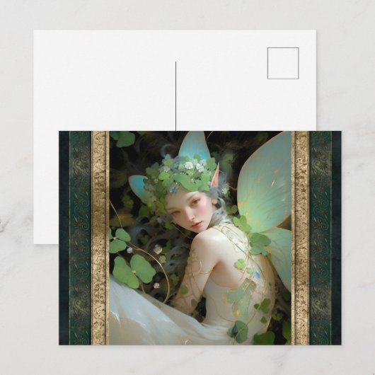 Groene Fairy Vrouw Fantasy Kunst Briefkaart (Voorkant / Achterkant)