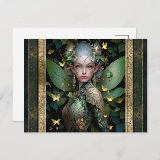 Groene Fairy Vrouw Fantasy Kunst Briefkaart (Voorkant / Achterkant)