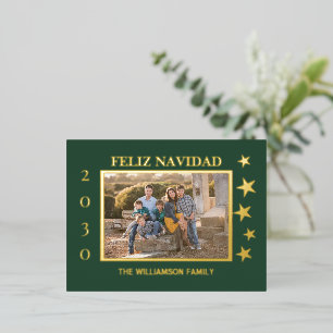 Groene familie foto Feliz Navidad Gold Foil Folie Feestdagen Briefkaart