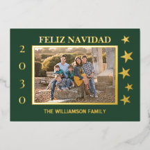 Groene familie foto Feliz Navidad Gold Foil