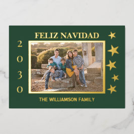 Groene familie foto Feliz Navidad Gold Foil Folie Feestdagenkaart