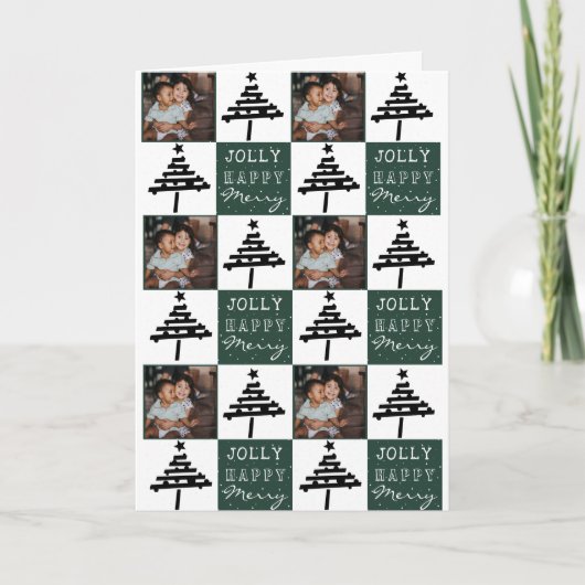 Groene Familie Kerstboom Collage Foto Kaart (Voorkant)