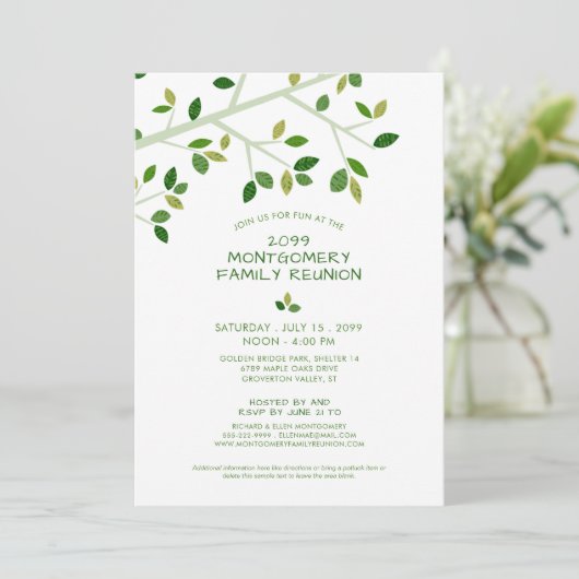 Groene familieboom met minimalistische gezinsheren kaart (Staand voorkant)