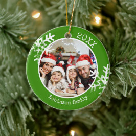 Groene familiefoto sneeuwvlok Kerstornament Keramisch Ornament