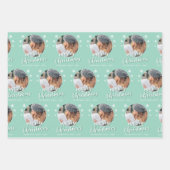 Groene Familiefoto Snowflake Vrolijk Kerstfeest Inpakpapier Vel (Voorkant 3)