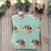 Groene Familiefoto Snowflake Vrolijk Kerstfeest Inpakpapier Vel