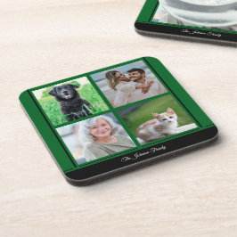 Groene  Familienaam en Fotocollage Bier Onderzetter