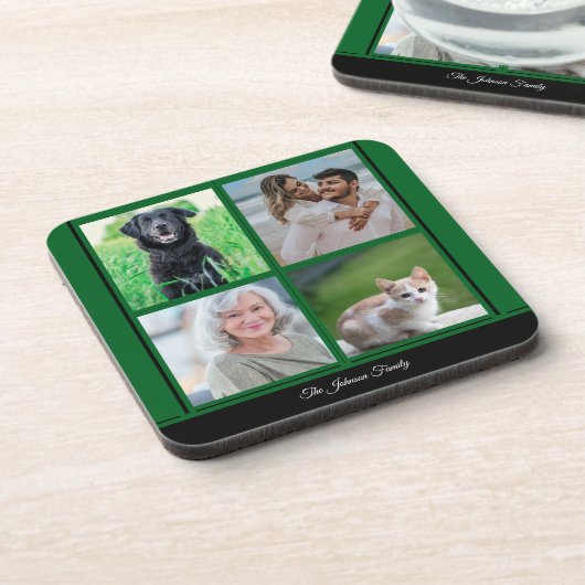 Groene  Familienaam en Fotocollage Bier Onderzetter (Linkerzijde)