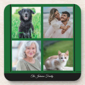 Groene  Familienaam en Fotocollage Bier Onderzetter (Voorkant)