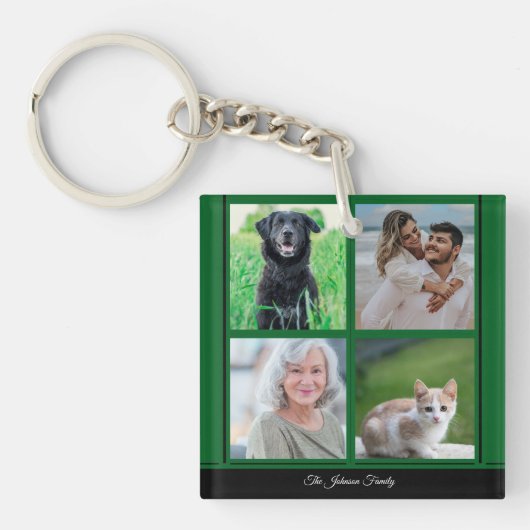 Groene  Familienaam en Fotocollage Sleutelhanger (voorkant)
