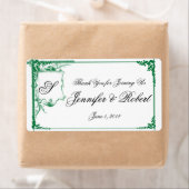 Groene Fancy Monogram Bruiloft Water Fles Etiket (Insitu)
