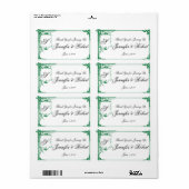 Groene Fancy Monogram Bruiloft Water Fles Etiket (Full Sheet)