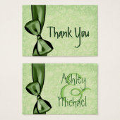 GROENE Faux Bow en Damask Bruiloft Dank u Visitekaartje (Voorkant /achterkant)