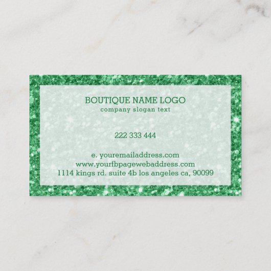 Groene faux glitter en schittert visitekaartje (Achterkant)
