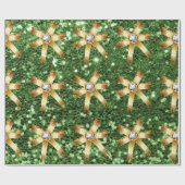 Groene Faux Glitter Gold Diamond Bows Cadeaupapier (Vlak)
