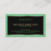 Groene faux glitter met zwarte en gouden accenten visitekaartje (Achterkant)