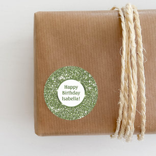 Groene Faux Glitter Textuur Custom Happy Birthday Ronde Sticker