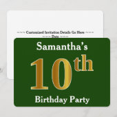 Groene Faux Gold 10e verjaardag Partij + Aangepast Kaart (Voorkant / Achterkant)