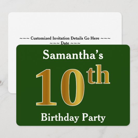 Groene Faux Gold 10e verjaardag Partij + Aangepast Kaart (Voorkant / Achterkant)