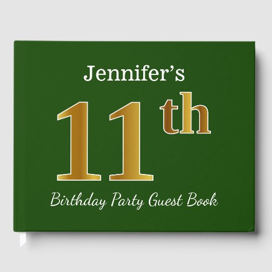 Groene Faux Gold 11e verjaardag Partij + Aangepast Gastenboek (Voorkant)