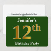 Groene, Faux Gold 12e verjaardag Partij + Eigen na Kaart (Voorkant / Achterkant)