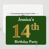 Groene, Faux Gold 14e verjaardag Partij + Eigen na Kaart (Voorkant / Achterkant)
