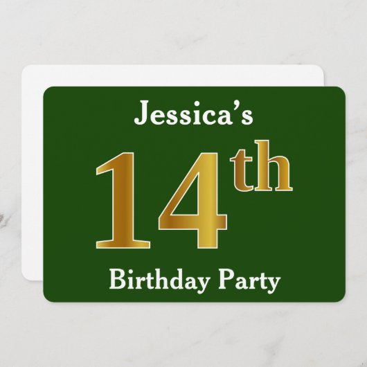 Groene, Faux Gold 14e verjaardag Partij + Eigen na Kaart (Voorkant / Achterkant)