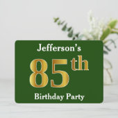 Groene Faux Gold 85th Birthday Party + aangepaste  Kaart (Staand voorkant)