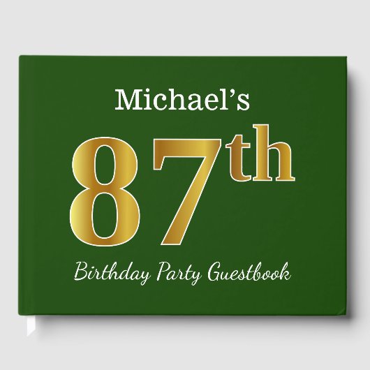 Groene Faux Gold 87th Birthday Party + aangepaste  Gastenboek (Voorkant)