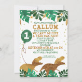 Groene Faux Gold Folie Dinosaur Verjaardag Uitnodi Kaart (Voorkant)
