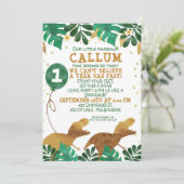 Groene Faux Gold Folie Dinosaur Verjaardag Uitnodi Kaart (Staand voorkant)