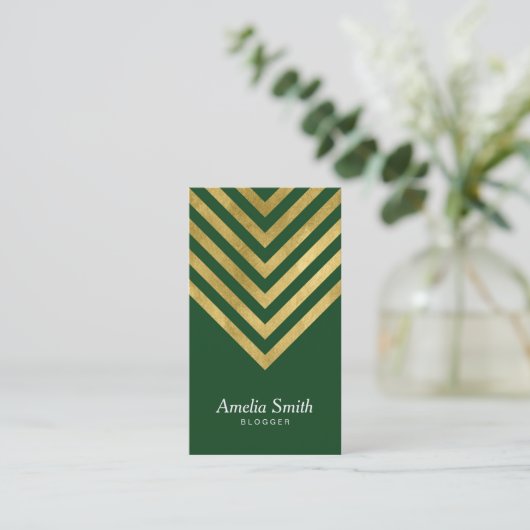Groene Faux Gold Geometric Blogger Social Media Visitekaartje (Staand voorkant)