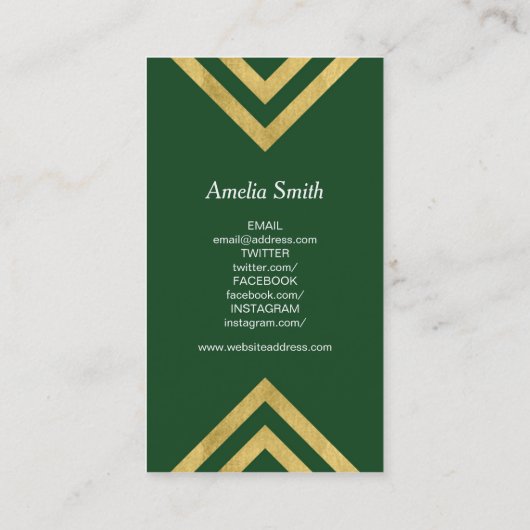 Groene Faux Gold Geometric Blogger Social Media Visitekaartje (Achterkant)