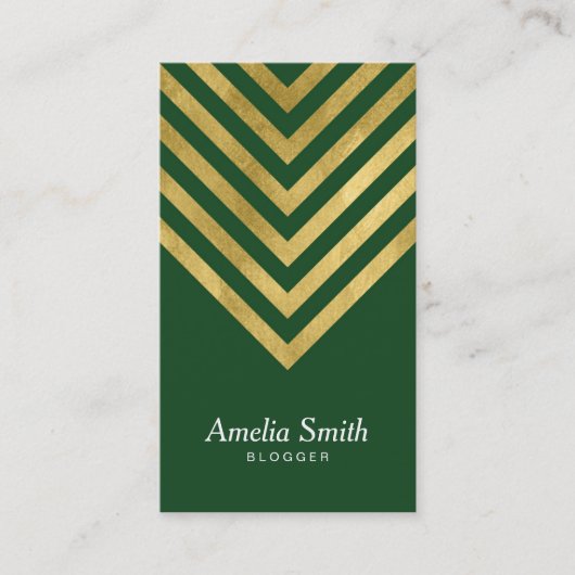 Groene Faux Gold Geometric Blogger Social Media Visitekaartje (Voorkant)