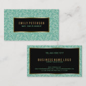 Groene fax glitter met zwarte en gouden accenten visitekaartje (Voorkant / Achterkant)