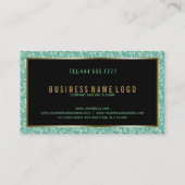 Groene fax glitter met zwarte en gouden accenten visitekaartje (Achterkant)