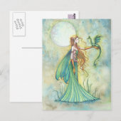 Groene Fee en Draak Fantasie Kunst Briefkaart (Voorkant / Achterkant)