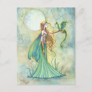Groene Fee en Draak Fantasie Kunst Briefkaart