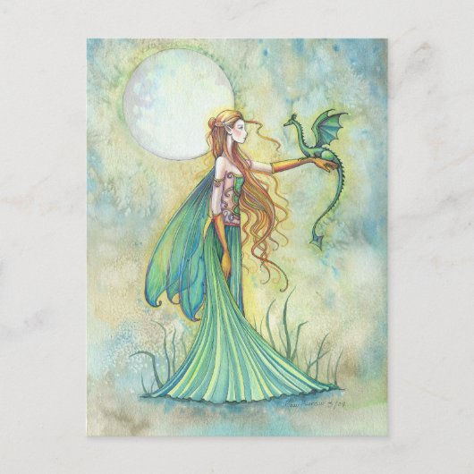 Groene Fee en Draak Fantasie Kunst Briefkaart (Voorkant)