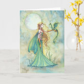 Groene Fee en Draak Fantasie Kunst Kaart (Gele Bloem)