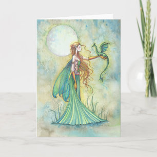 Groene Fee en Draak Fantasie Kunst Kaart